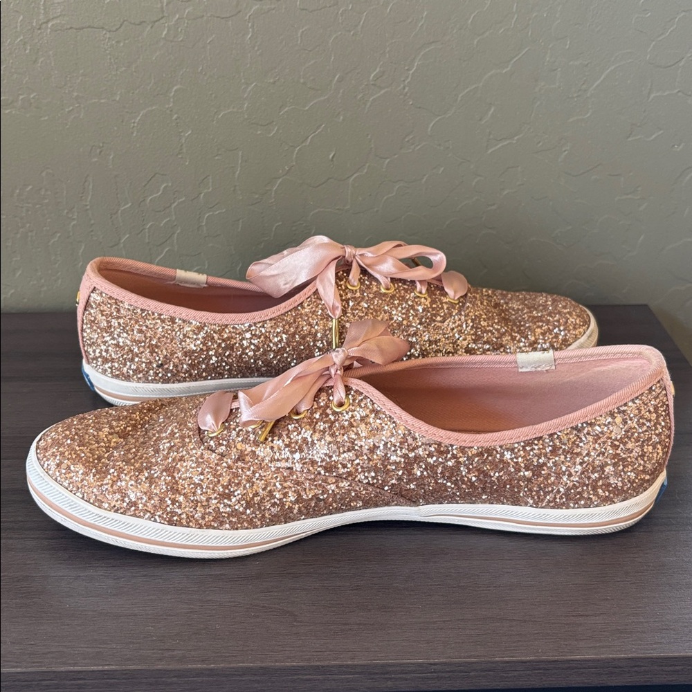 Keds‎ X Kate Spade Collab Rose Gold Glitter Sequin Sneakers Size 10 - Picture 8 of 12